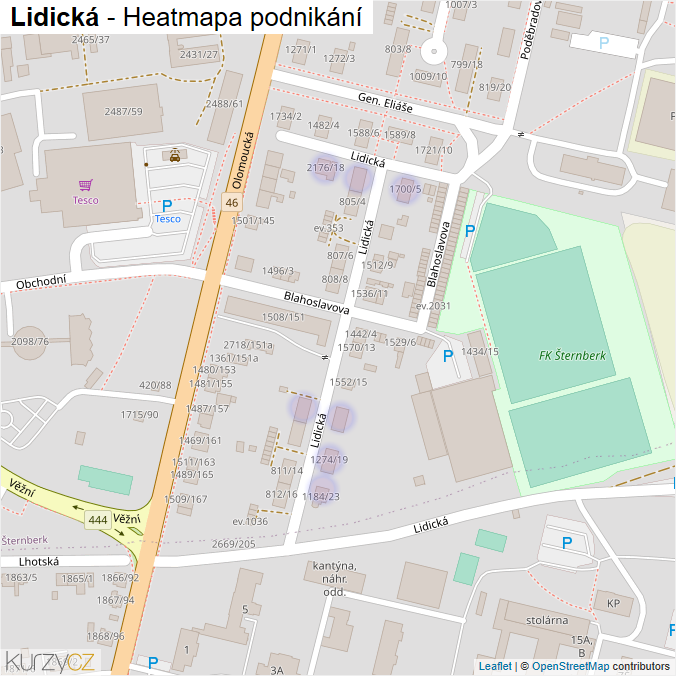 Mapa Lidická - Firmy v ulici.