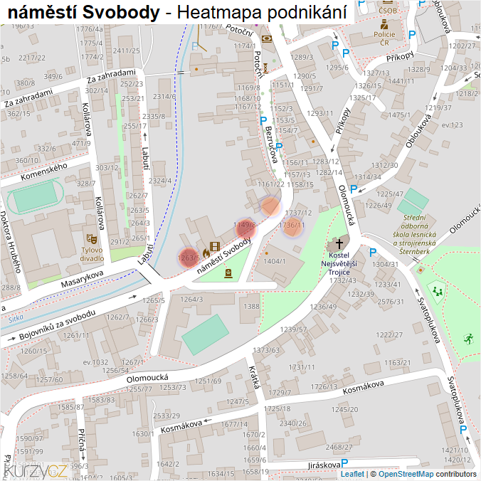 Mapa náměstí Svobody - Firmy v ulici.
