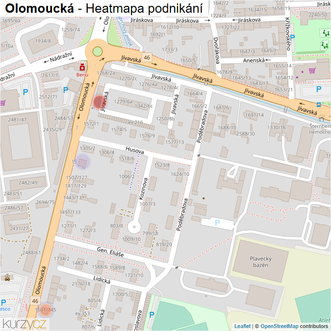 Mapa Olomoucká - Firmy v ulici.