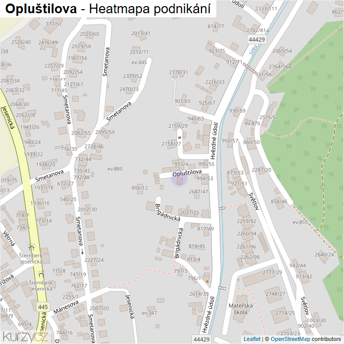 Mapa Opluštilova - Firmy v ulici.
