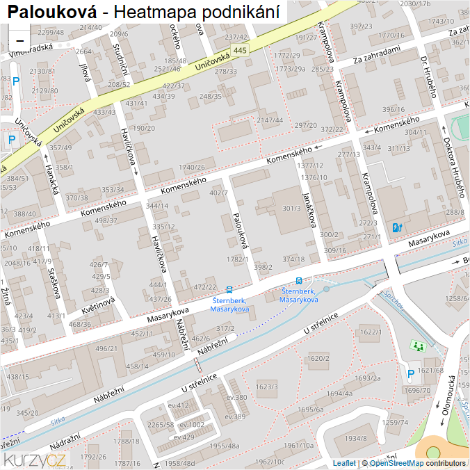 Mapa Palouková - Firmy v ulici.