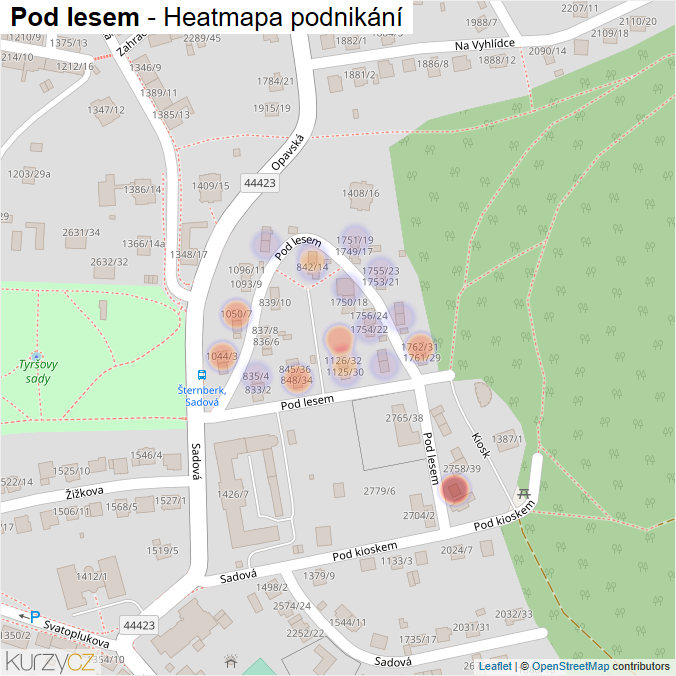 Mapa Pod lesem - Firmy v ulici.