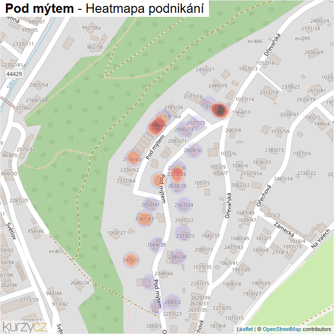 Mapa Pod mýtem - Firmy v ulici.
