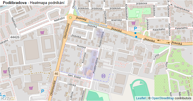 Poděbradova - mapa podnikání