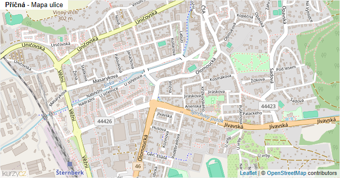 Příčná - mapa ulice