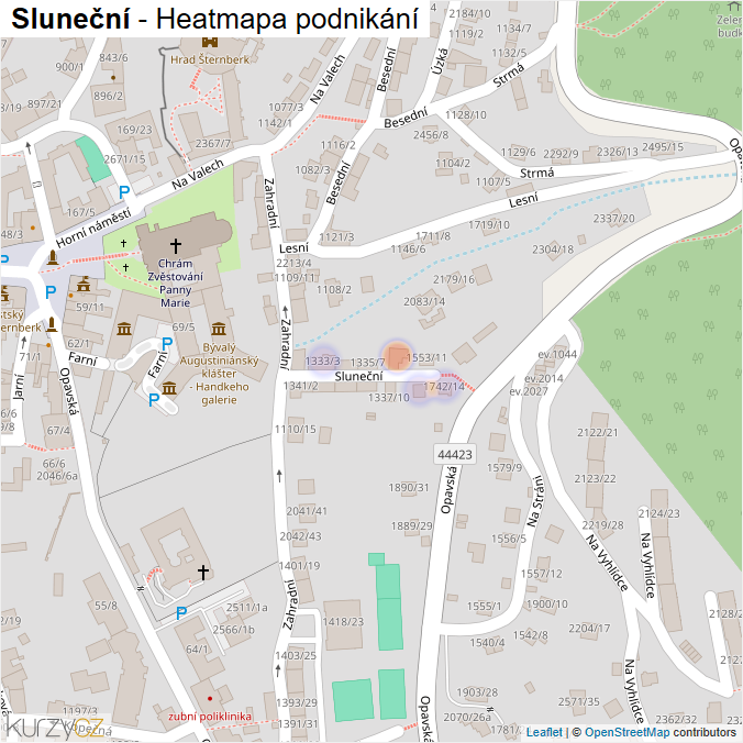 Mapa Sluneční - Firmy v ulici.