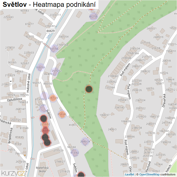 Mapa Světlov - Firmy v ulici.