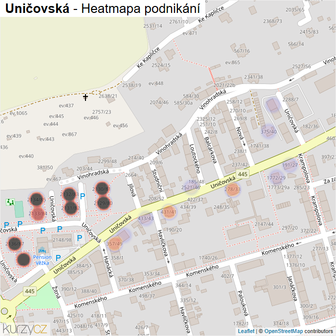 Mapa Uničovská - Firmy v ulici.