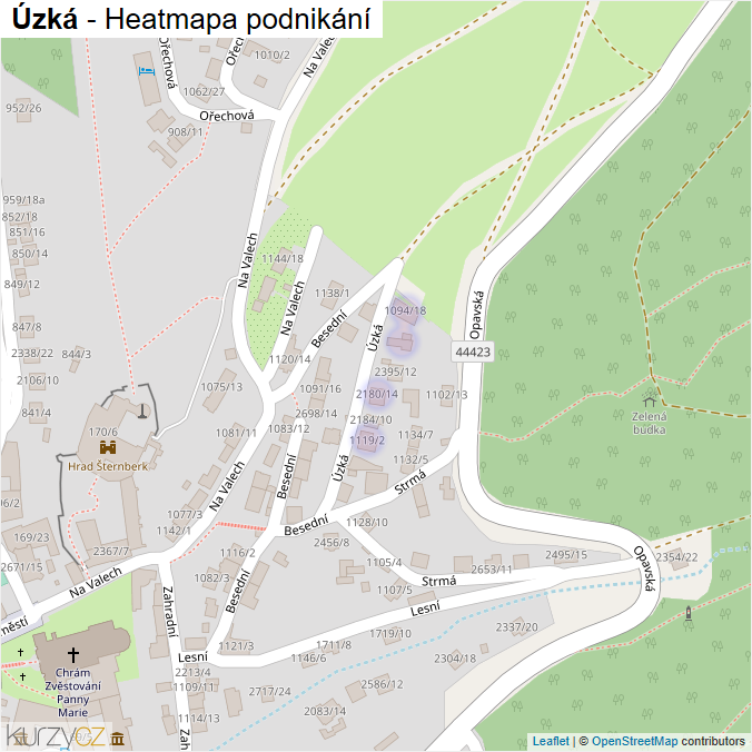 Mapa Úzká - Firmy v ulici.