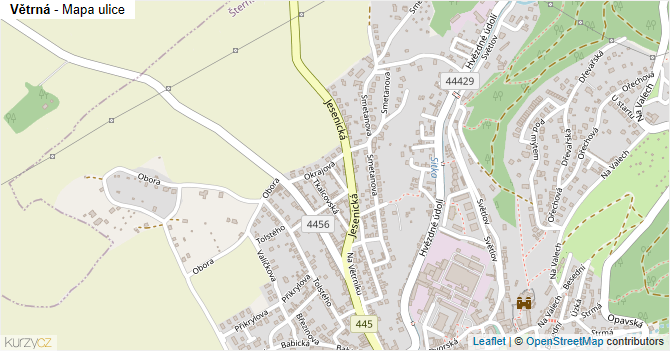 Větrná - mapa ulice