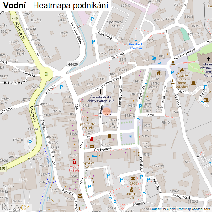Mapa Vodní - Firmy v ulici.