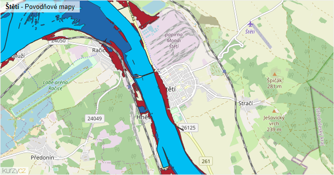 Štětí - záplavové mapy stoleté vody