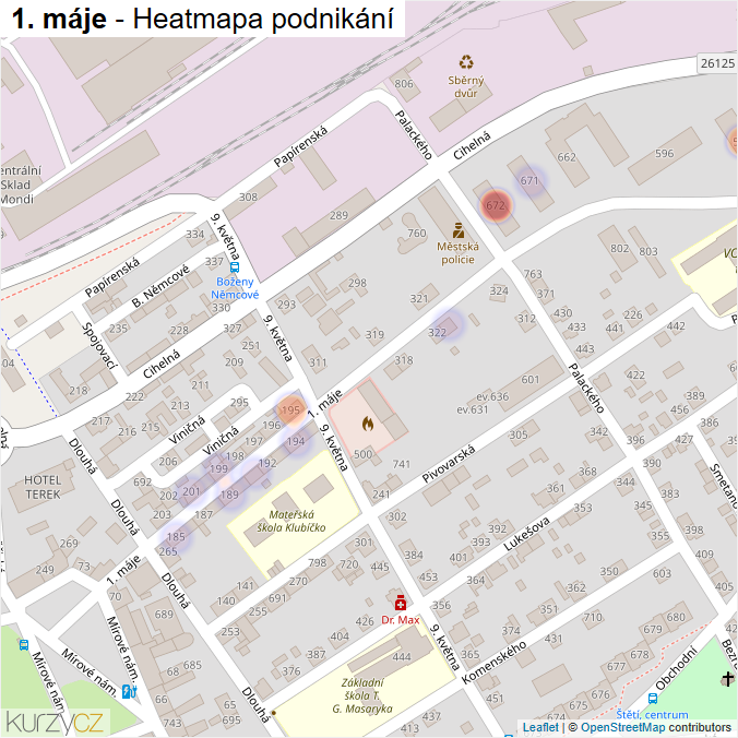 Mapa 1. máje - Firmy v ulici.