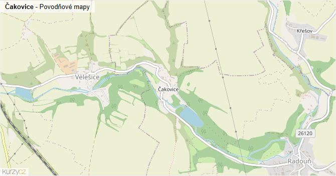 Čakovice - záplavové mapy stoleté vody