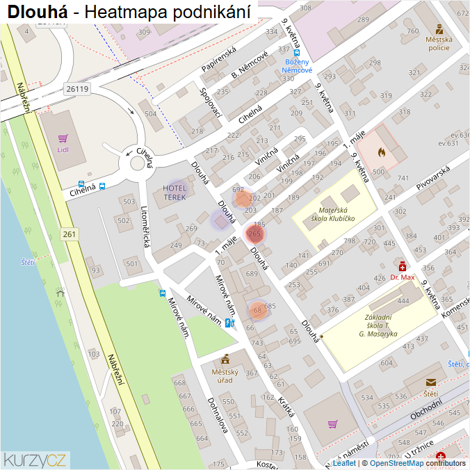 Mapa Dlouhá - Firmy v ulici.