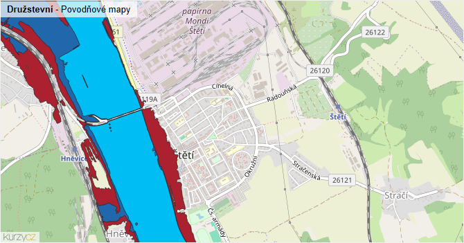 Družstevní - záplavové mapy stoleté vody