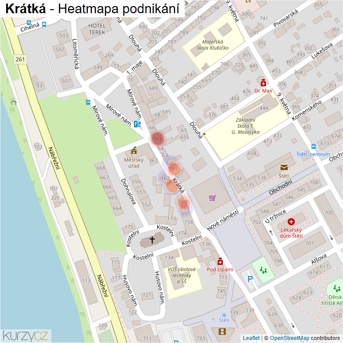 Mapa Krátká - Firmy v ulici.