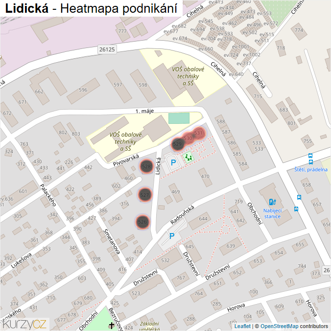 Mapa Lidická - Firmy v ulici.