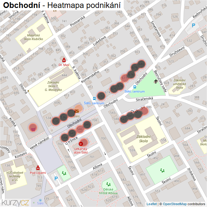 Mapa Obchodní - Firmy v ulici.