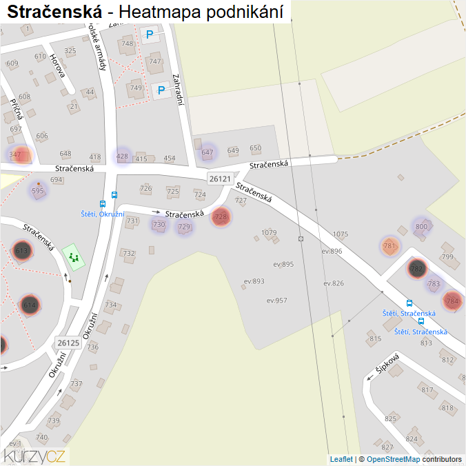 Mapa Stračenská - Firmy v ulici.