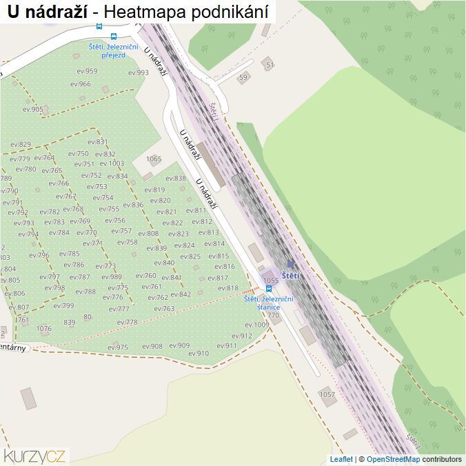 Mapa U nádraží - Firmy v ulici.