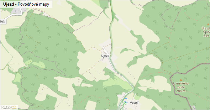 Újezd - záplavové mapy stoleté vody