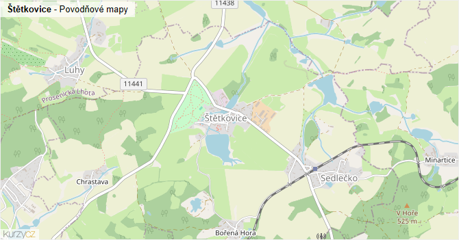 Štětkovice - záplavové mapy stoleté vody