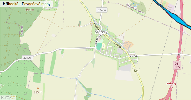 Hřibecká - záplavové mapy stoleté vody