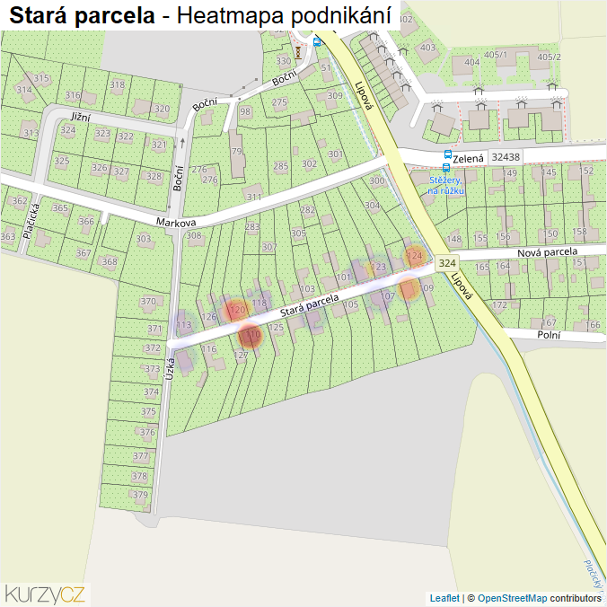 Mapa Stará parcela - Firmy v ulici.
