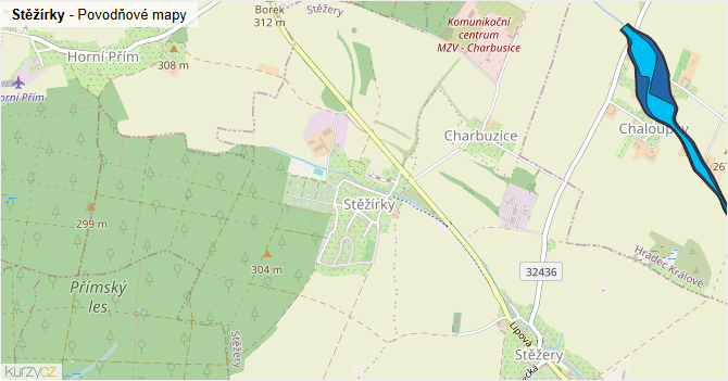 Stěžírky - záplavové mapy stoleté vody