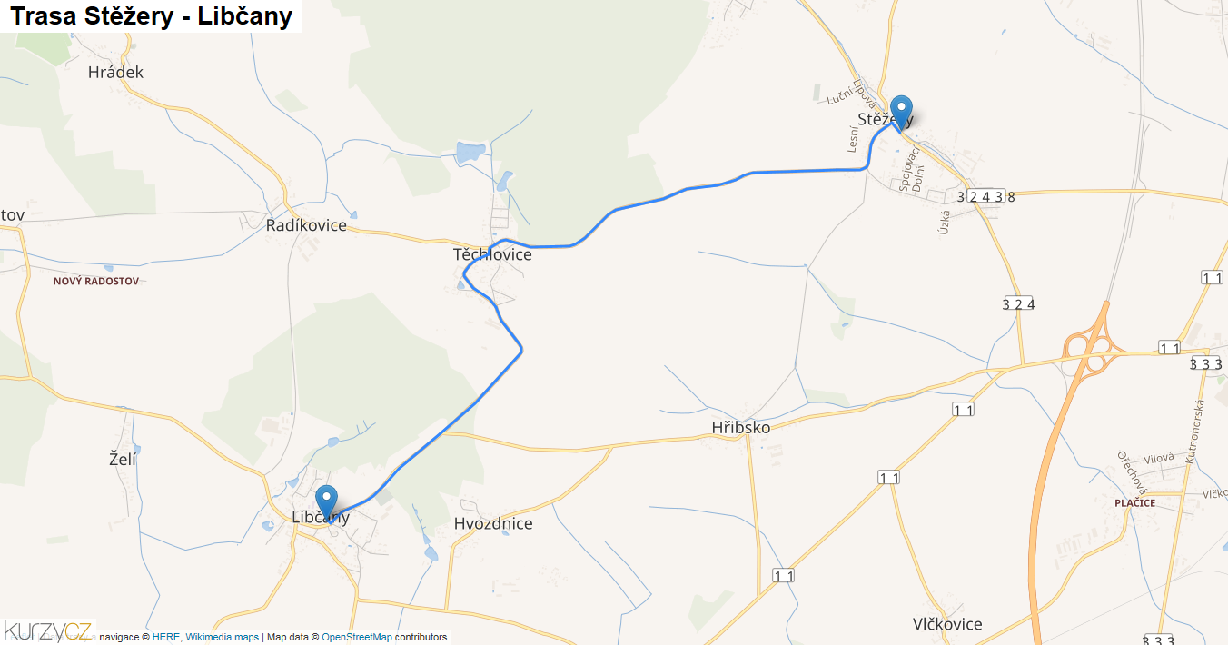 Stěžery-Libčany, mapa trasy