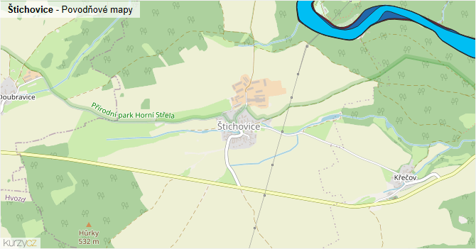 Štichovice - záplavové mapy stoleté vody