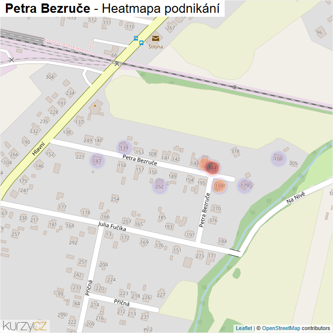 Mapa Petra Bezruče - Firmy v ulici.