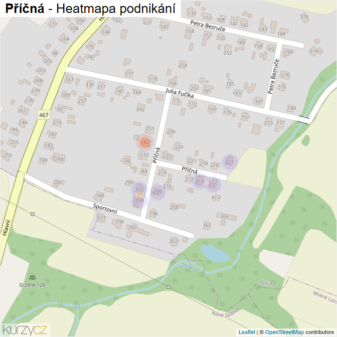Mapa Příčná - Firmy v ulici.