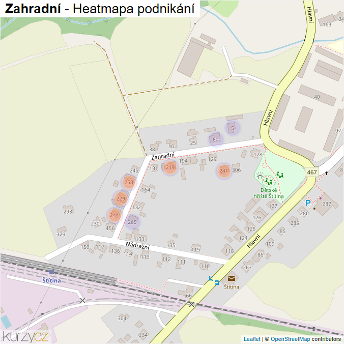 Mapa Zahradní - Firmy v ulici.