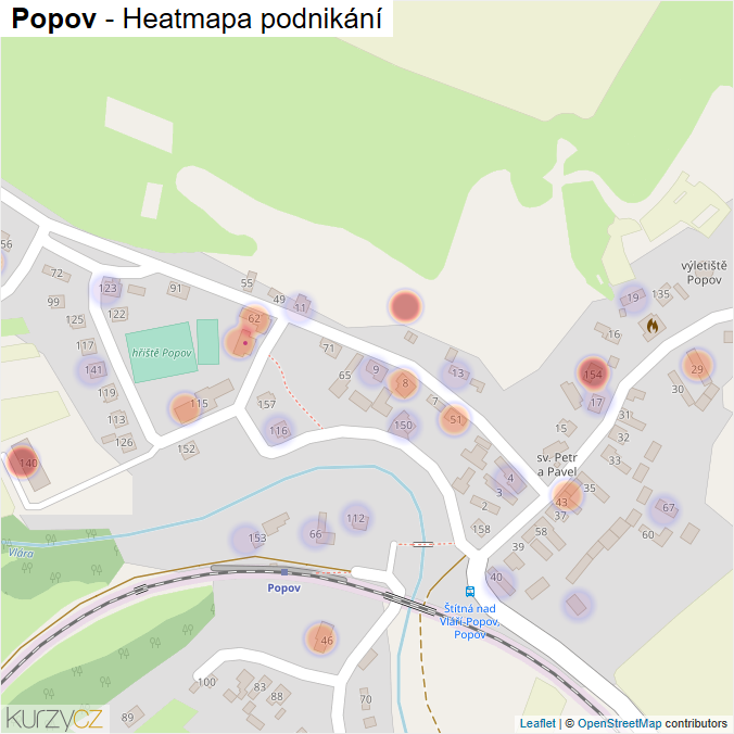Mapa Popov - Firmy v části obce.