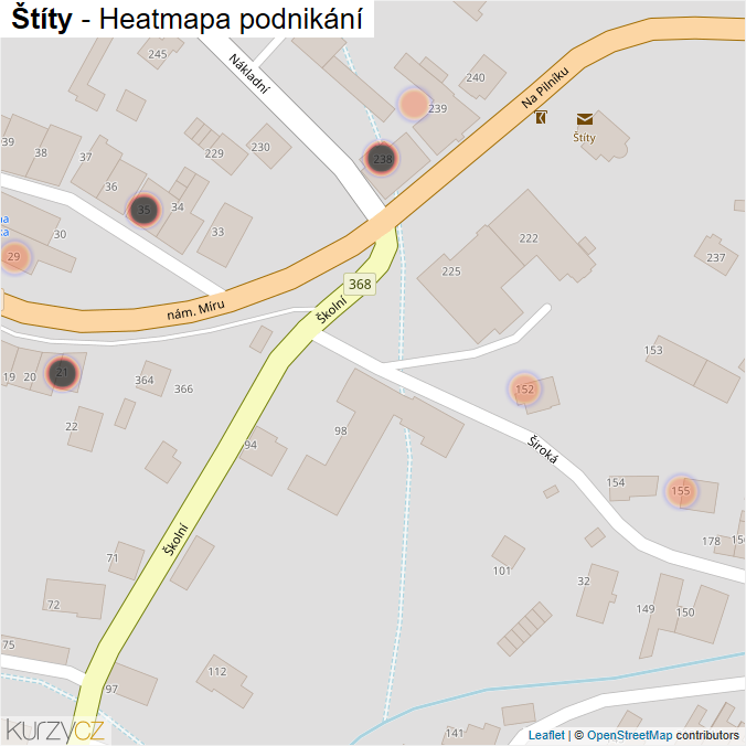 Mapa Štíty - Firmy v obci.