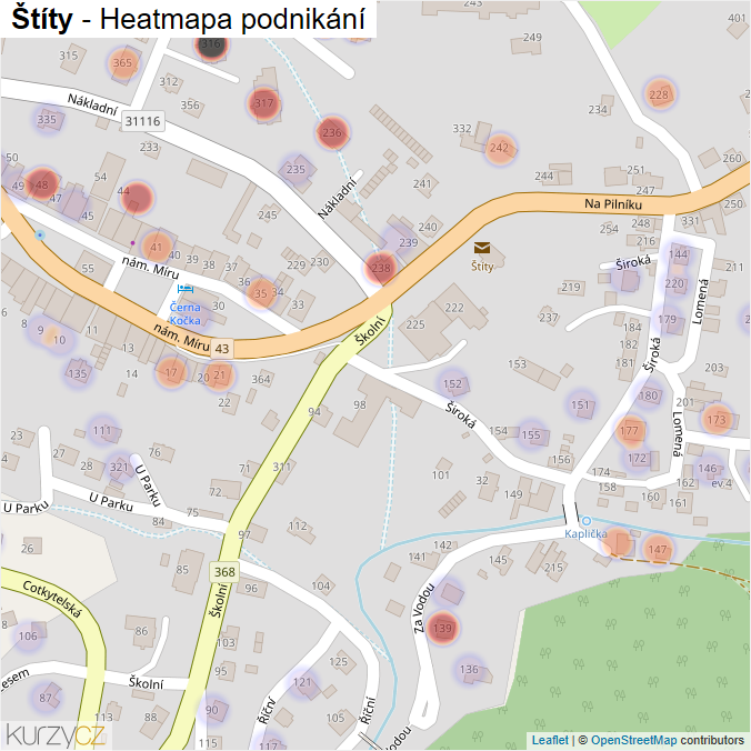 Mapa Štíty - Firmy v části obce.