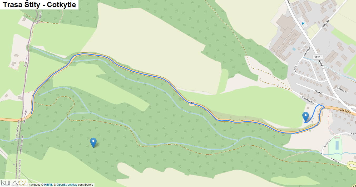 Štíty-Cotkytle, mapa trasy