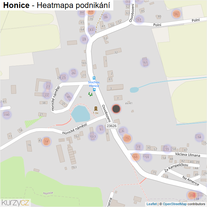 Mapa Honice - Firmy v části obce.