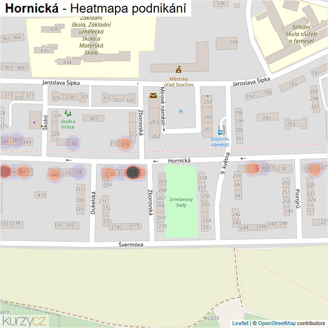 Mapa Hornická - Firmy v ulici.
