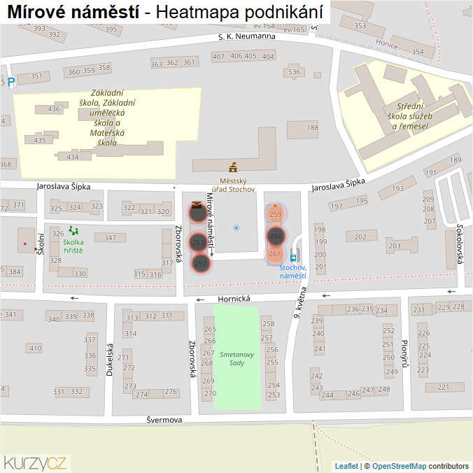 Mapa Mírové náměstí - Firmy v ulici.