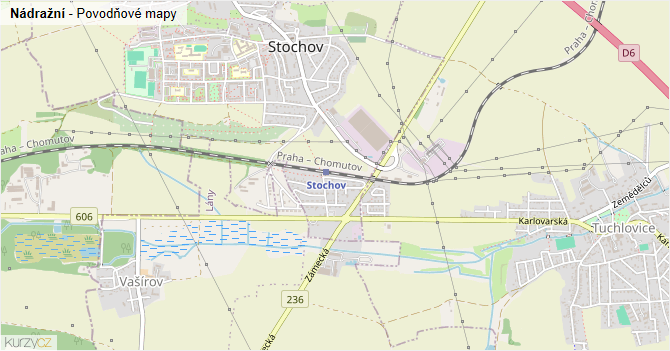 Nádražní - záplavové mapy stoleté vody