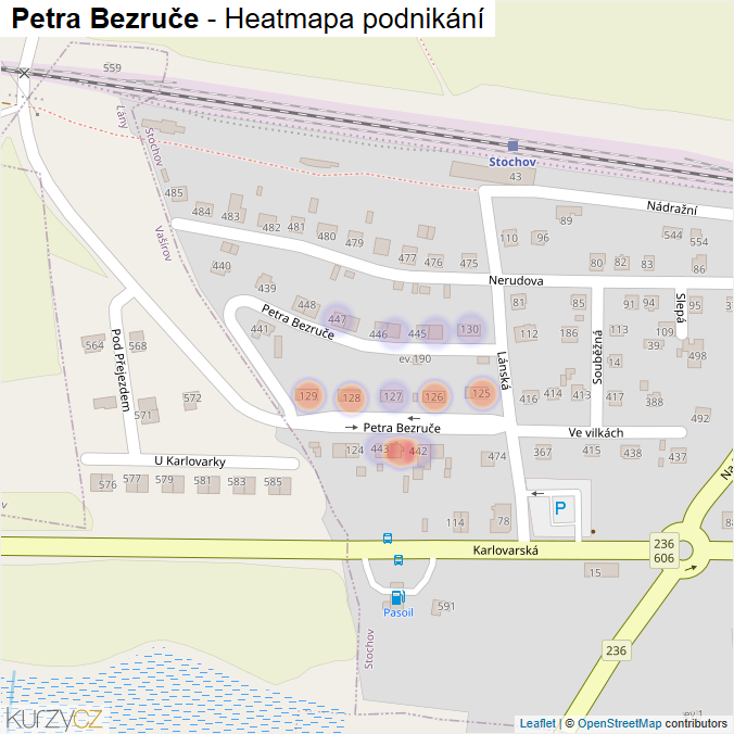 Mapa Petra Bezruče - Firmy v ulici.