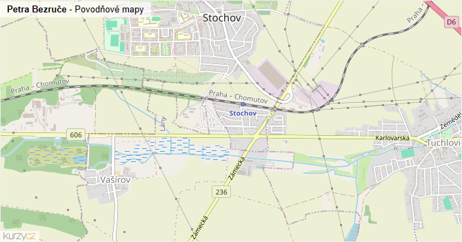 Petra Bezruče - záplavové mapy stoleté vody