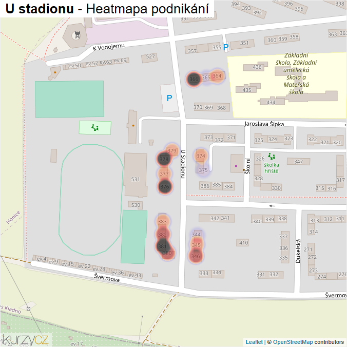 Mapa U stadionu - Firmy v ulici.