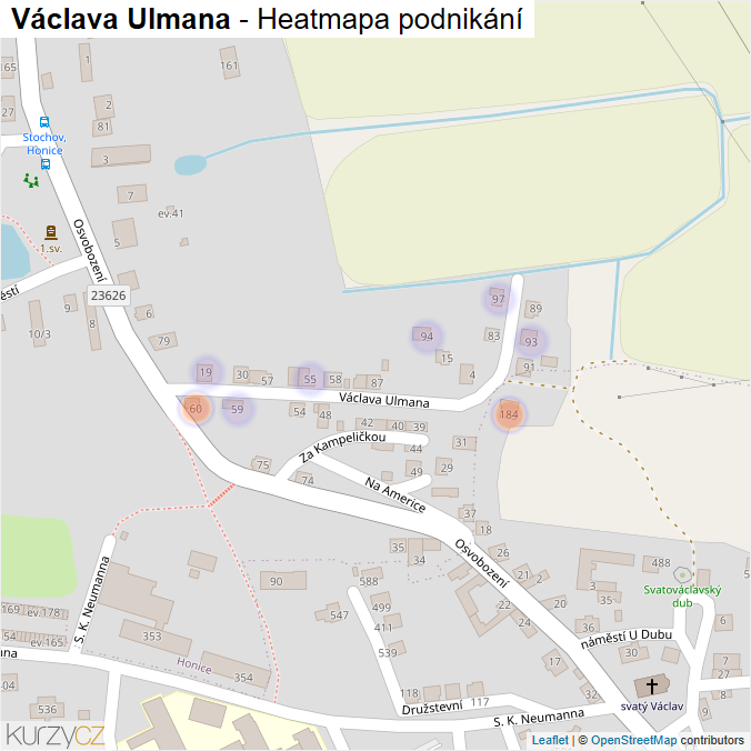 Mapa Václava Ulmana - Firmy v ulici.