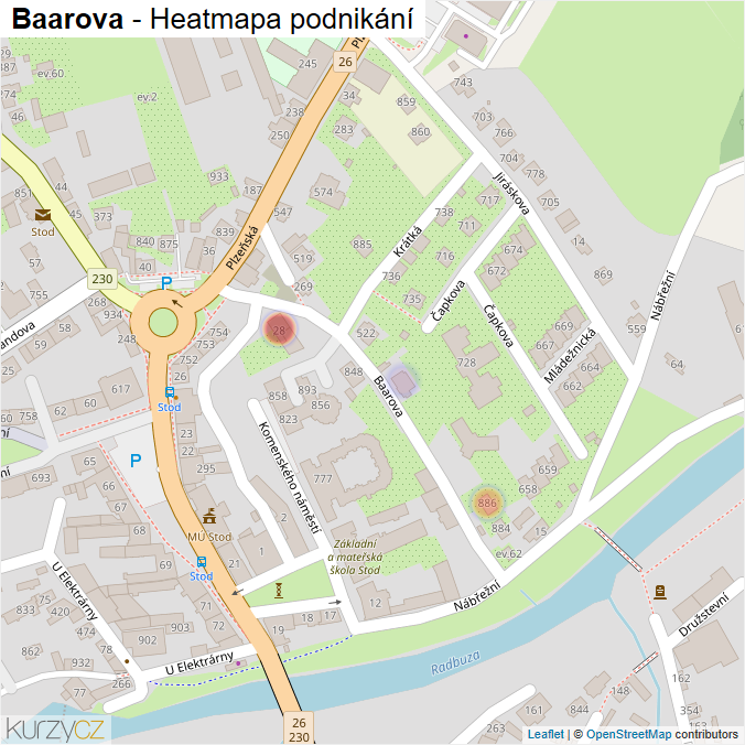 Mapa Baarova - Firmy v ulici.