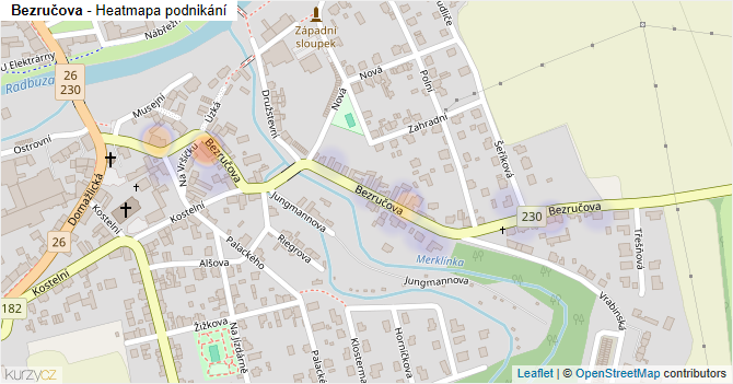 Bezručova - mapa podnikání