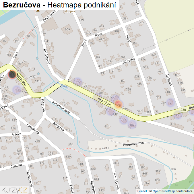 Mapa Bezručova - Firmy v ulici.